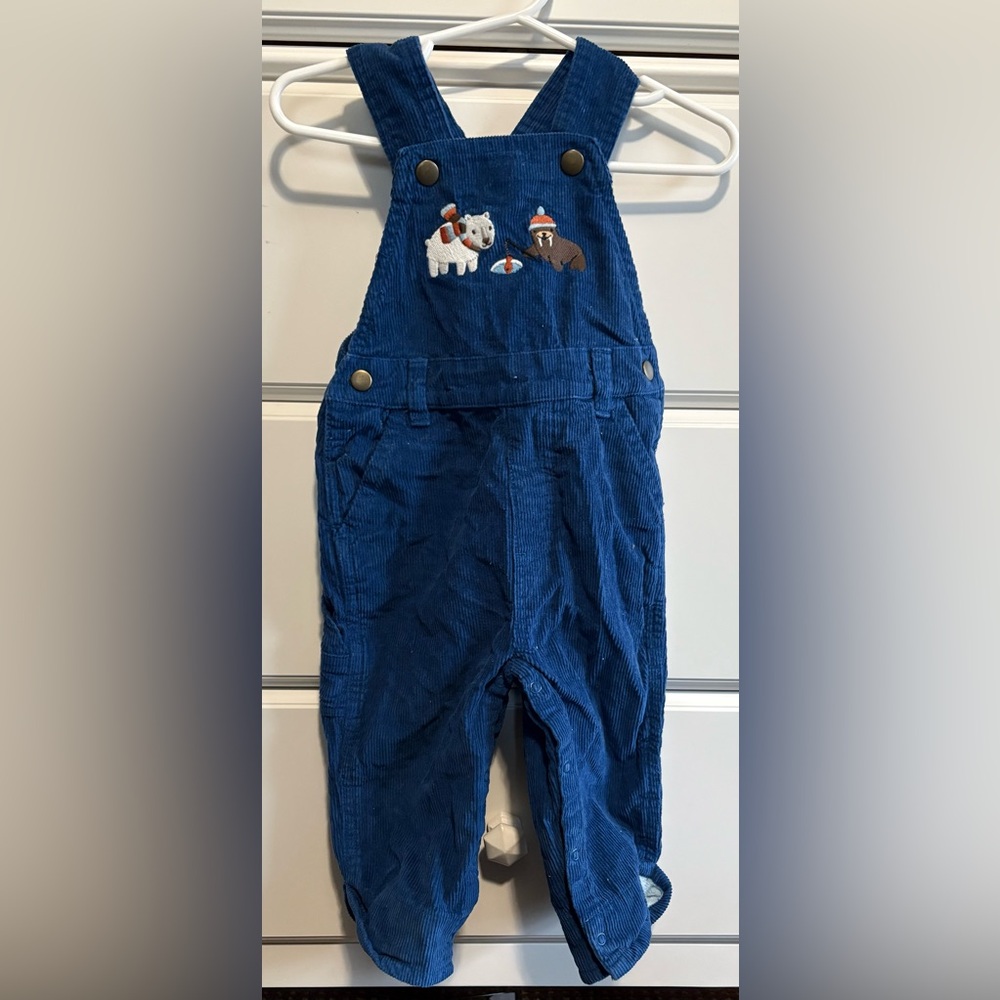 Gymboree Blue Corduroy Kids Overalls with fleece cuffs 6-9mo GUC - Picture 1 of 4